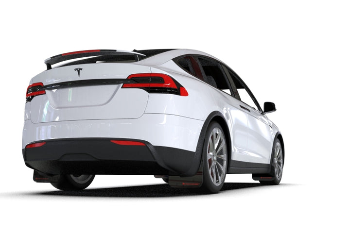 Rally Armor 22-26 Tesla Model X Black UR Mud Flap - Metallic Black Logo - Bull Strap