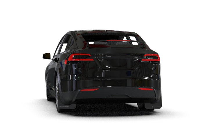 Rally Armor 22-26 Tesla Model X Black UR Mud Flap - Metallic Black Logo - Bull Strap