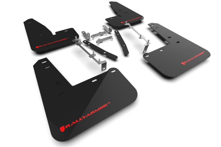 Rally Armor 23-25 Toyota GR Corolla Black UR Mud Flap w/Red Logo - Bull Strap