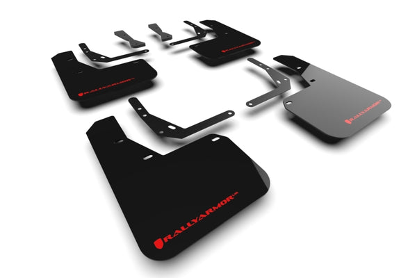 Rally Armor 24-25 Hyundai Kona N Line Black UR Mud Flap - Red Logo - Bull Strap