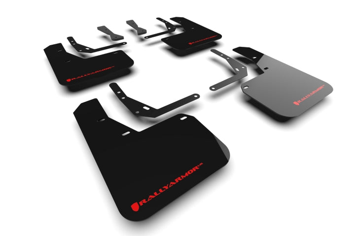 Rally Armor 24-25 Hyundai Kona N Line Black UR Mud Flap - Red Logo - Bull Strap