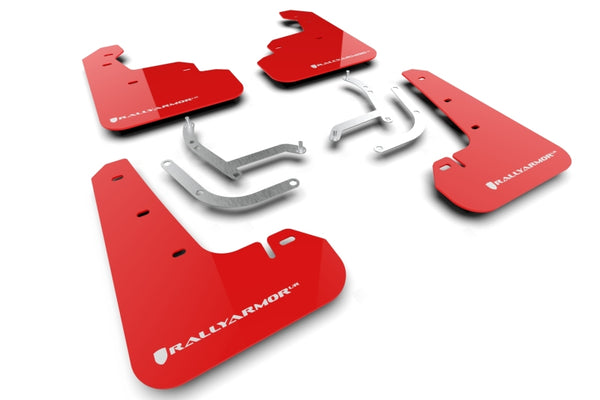 Rally Armor 24-25 Subaru Impreza Red UR Mud Flap w/ White Logo - Bull Strap