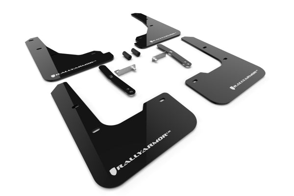 Rally Armor 24-25 Tesla Model 3 Highland Black UR Mud Flap White Logo - Bull Strap