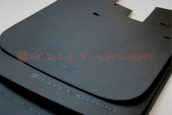 Rally Armor 93-01 Subaru Impreza RS Basic Black Mud Flap w/ Black Logo - Bull Strap