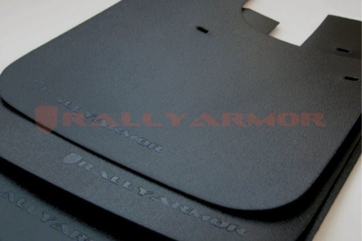 Rally Armor 93-01 Subaru Impreza RS Basic Black Mud Flap w/ Black Logo - Bull Strap