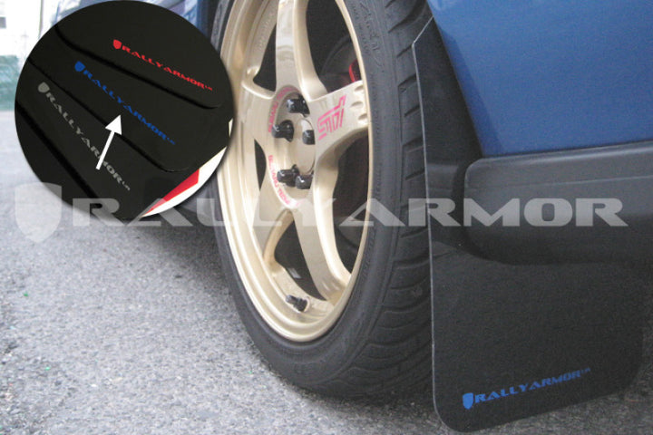 Rally Armor 93-01 Subaru Impreza RS Black UR Mud Flap w/ Blue Logo - Bull Strap