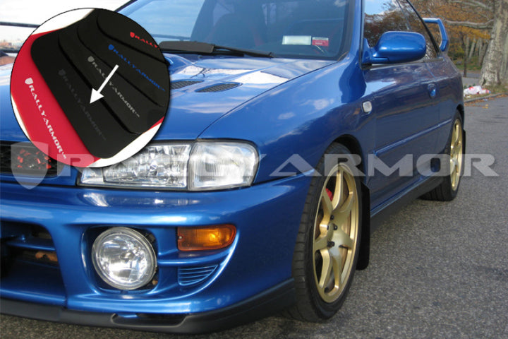 Rally Armor 93-01 Subaru Impreza RS Black UR Mud Flap w/ Grey Logo - Bull Strap