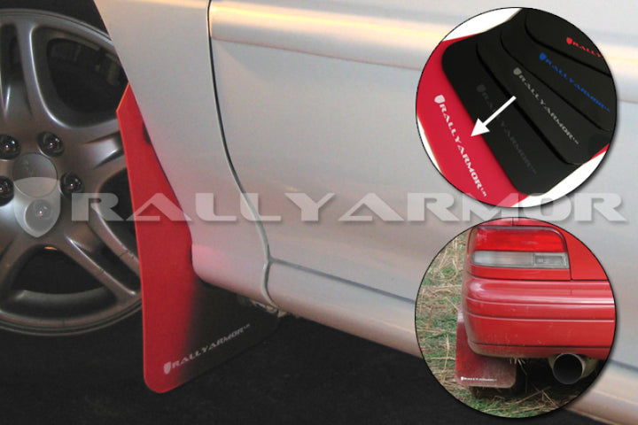 Rally Armor 93-01 Subaru Impreza RS Red UR Mud Flap w/ White Logo - Bull Strap