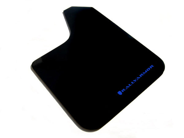 Rally Armor Universal Fit (No Hardware) Basic Black Mud Flap w/ Blue Logo - Bull Strap