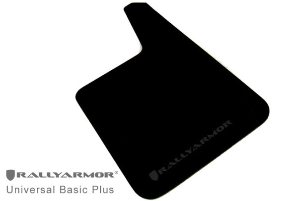 Rally Armor Universal Fit (No Hardware) Basic Plus Black Mud Flap w/ Black Logo - Bull Strap