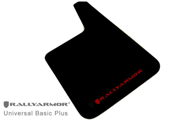Rally Armor Universal Fit (No Hardware) Basic Plus Black Mud Flap w/ Red Logo - Bull Strap