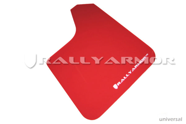Rally Armor Universal Fit (No Hardware) Red UR Mud Flap w/ White Logo - Bull Strap