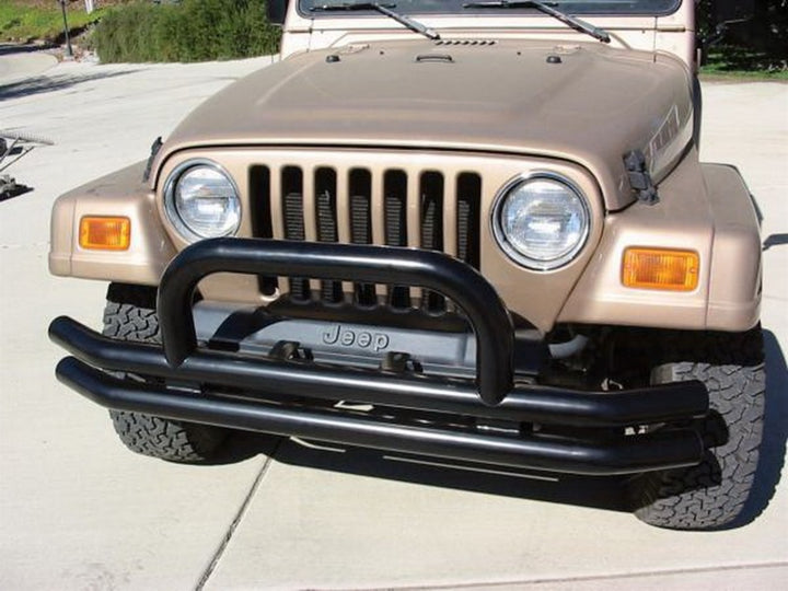 Rampage 1976-1983 Jeep CJ5 Double Tube Bumper Front - Black - Bull Strap