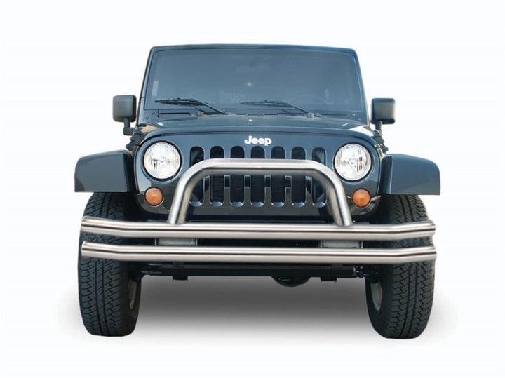 Rampage 1976-1983 Jeep CJ5 Double Tube Bumper Front - Stainless - Bull Strap