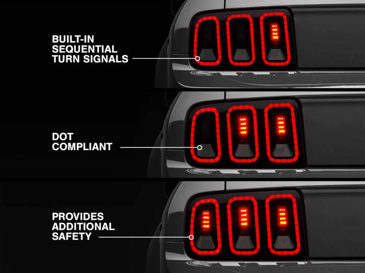 Raxiom 05-09 Ford Mustang Gen5 Tail Lights- Black Housing (Smoked Lens) - Bull Strap
