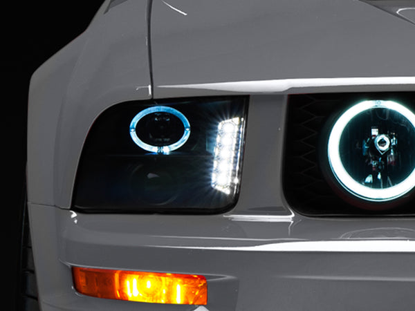 Raxiom 05-09 Ford Mustang w/ Halogen LED Halo Prjctr Headlights-Blk Hsng(Smoked Lens Exclude GT500) - Bull Strap