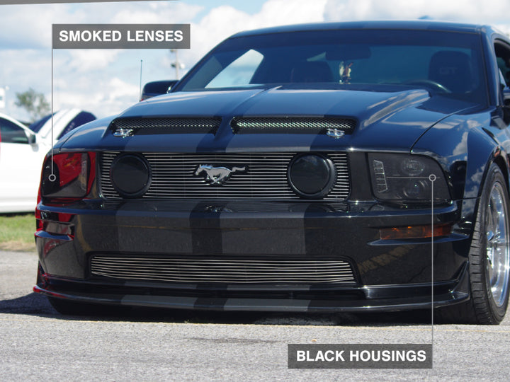 Raxiom 05-09 Ford Mustang w/ Halogen LED Halo Prjctr Headlights-Blk Hsng(Smoked Lens Exclude GT500) - Bull Strap