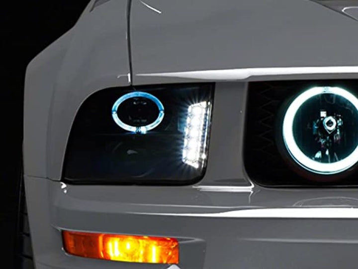 Raxiom 05-09 Ford Mustang w/ Halogen LED Halo Prjctr Headlights-Blk Hsng(Smoked Lens Exclude GT500) - Bull Strap
