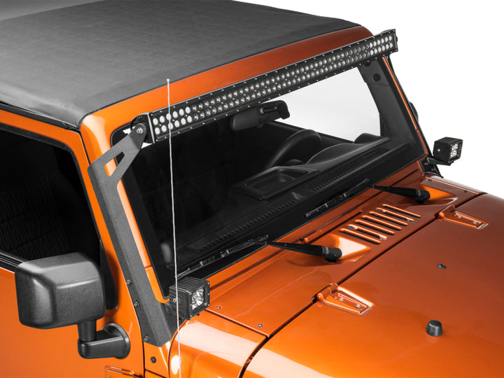 Raxiom 07-18 Jeep Wrangler JK 50-Inch LED Light Bar Windshield Mount w/ Auxiliary Bracket - Bull Strap