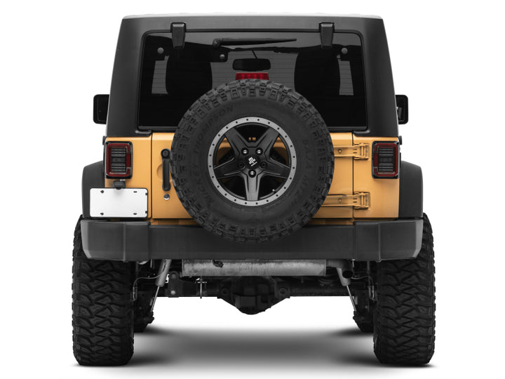 Raxiom 07-18 Jeep Wrangler JK Axial Series LED Halo Tail Lights- Black Housing (Dark Smoked Lens) - Bull Strap