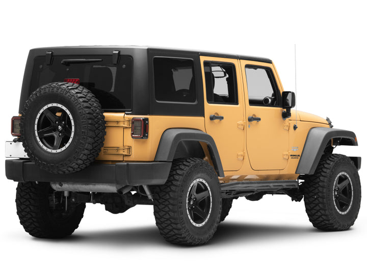 Raxiom 07-18 Jeep Wrangler JK Axial Series LED Halo Tail Lights- Black Housing (Dark Smoked Lens) - Bull Strap