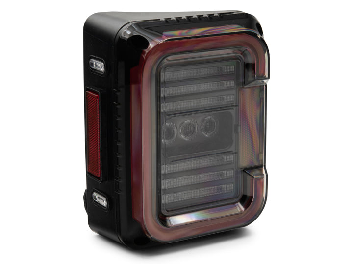 Raxiom 07-18 Jeep Wrangler JK Axial Series LED Halo Tail Lights- Black Housing (Dark Smoked Lens) - Bull Strap