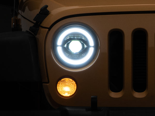 Raxiom 07-18 Jeep Wrangler JK Axial Series LED Headlights- Black Housing (Clear Lens) - Bull Strap
