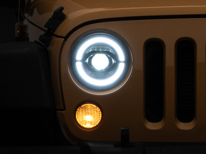 Raxiom 07-18 Jeep Wrangler JK Axial Series LED Headlights- Black Housing (Clear Lens) - Bull Strap