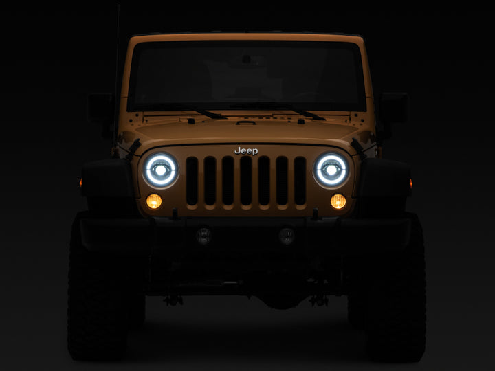 Raxiom 07-18 Jeep Wrangler JK Axial Series LED Headlights- Black Housing (Clear Lens) - Bull Strap