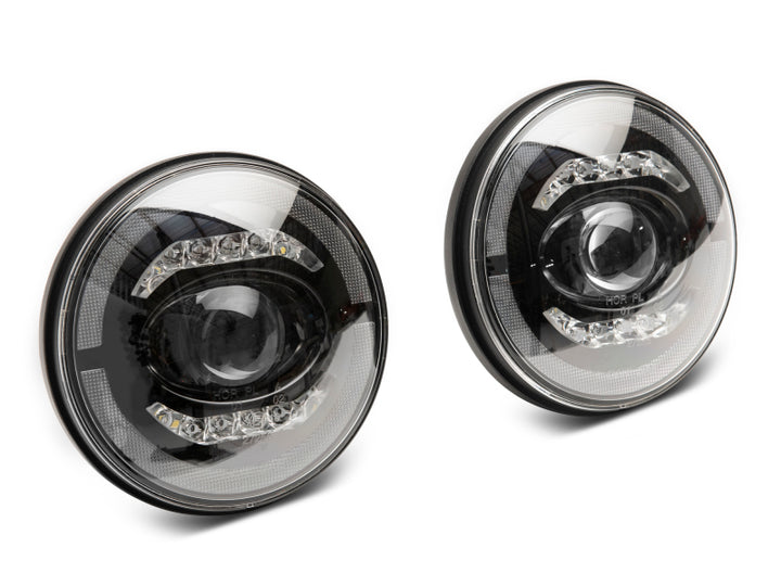 Raxiom 07-18 Jeep Wrangler JK Axial Series LED Headlights- Black Housing (Clear Lens) - Bull Strap