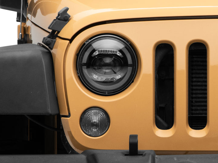 Raxiom 07-18 Jeep Wrangler JK Axial Series LED Headlights- Black Housing (Clear Lens) - Bull Strap