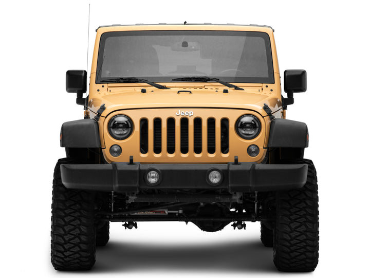 Raxiom 07-18 Jeep Wrangler JK Axial Series LED Headlights- Black Housing (Clear Lens) - Bull Strap