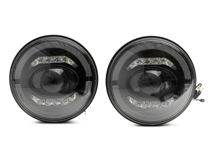 Raxiom 07-18 Jeep Wrangler JK Axial Series LED Headlights- Black Housing (Clear Lens) - Bull Strap