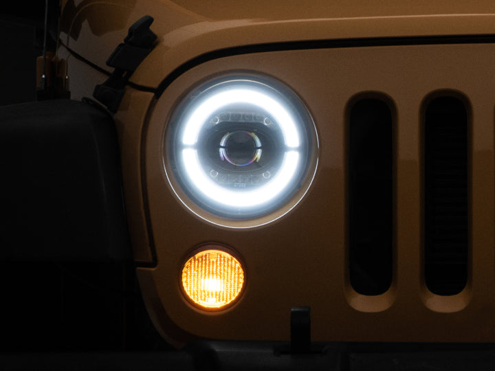 Raxiom 07-18 Jeep Wrangler JK Axial Series LED Headlights- Black Housing (Clear Lens) - Bull Strap