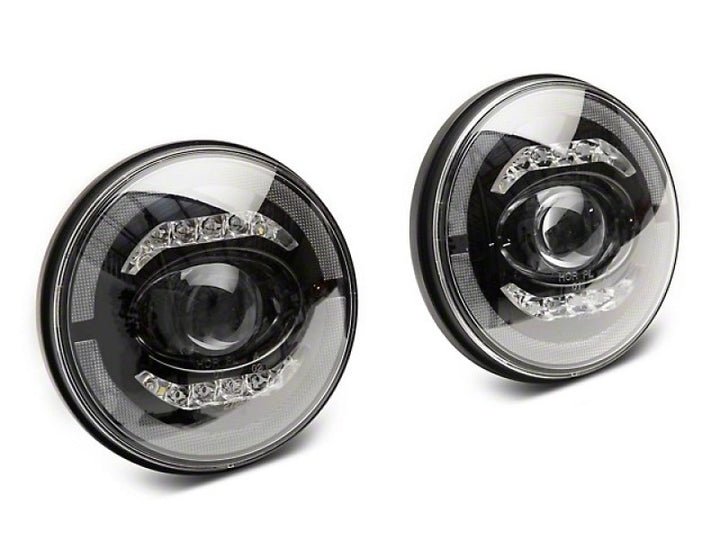 Raxiom 07-18 Jeep Wrangler JK Axial Series LED Headlights- Black Housing (Clear Lens) - Bull Strap