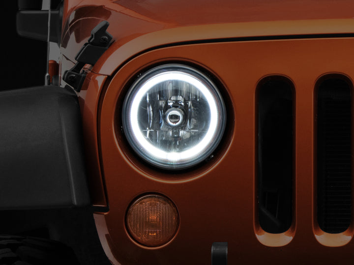 Raxiom 07-18 Jeep Wrangler JK LED Halo Headlights- Chrome Housing (Clear Lens) - Bull Strap
