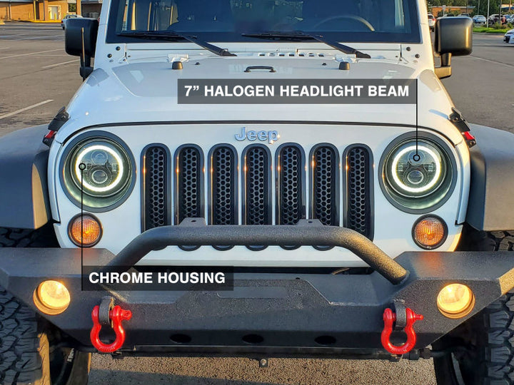 Raxiom 07-18 Jeep Wrangler JK LED Halo Headlights- Chrome Housing (Clear Lens) - Bull Strap