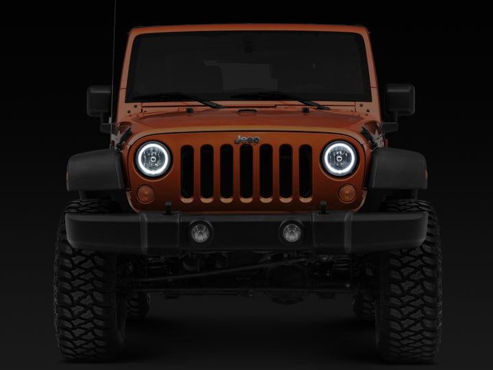 Raxiom 07-18 Jeep Wrangler JK LED Halo Headlights- Chrome Housing (Clear Lens) - Bull Strap