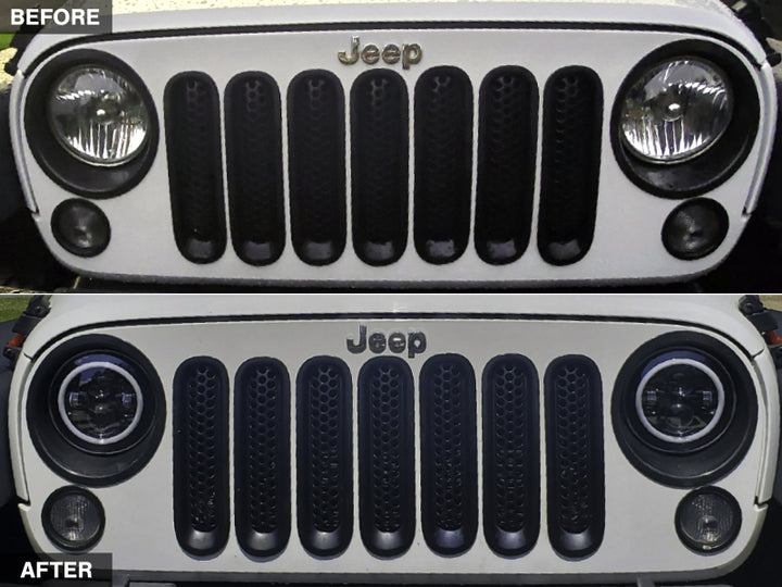 Raxiom 07-18 Jeep Wrangler JK LED Halo Headlights- Chrome Housing (Clear Lens) - Bull Strap
