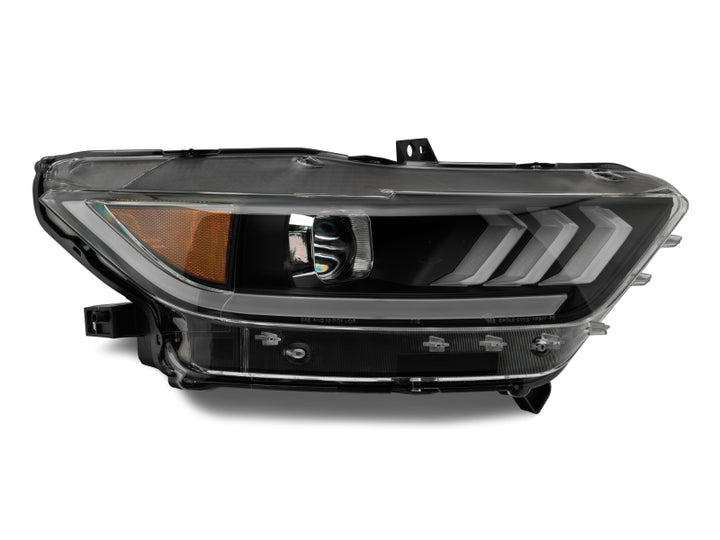 Raxiom 15-17 Ford Mustang Projector Headlights OEM HID Bulbs- Black Housing (Clear Lens) - Bull Strap