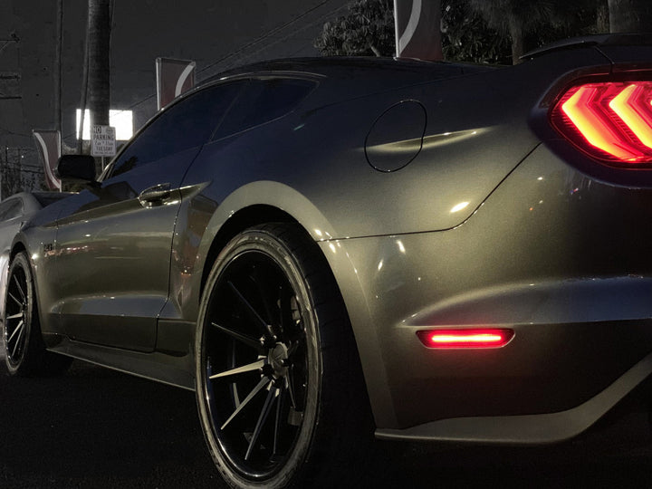 Raxiom 15-22 Ford Mustang Axial Series LED Side Marker Lights Rear (Smoked) - Bull Strap