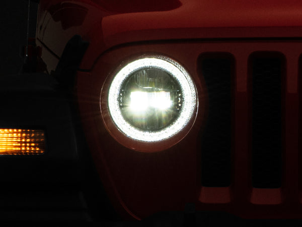 Raxiom 18-22 Jeep Wrangler JL/JT Axial Series LED Headlights- Black Housing (Clear Lens) - Bull Strap