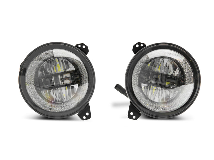 Raxiom 18-22 Jeep Wrangler JL/JT Axial Series LED Headlights- Black Housing (Clear Lens) - Bull Strap