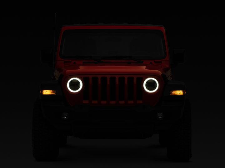 Raxiom 18-22 Jeep Wrangler JL/JT Axial Series LED Headlights- Black Housing (Clear Lens) - Bull Strap