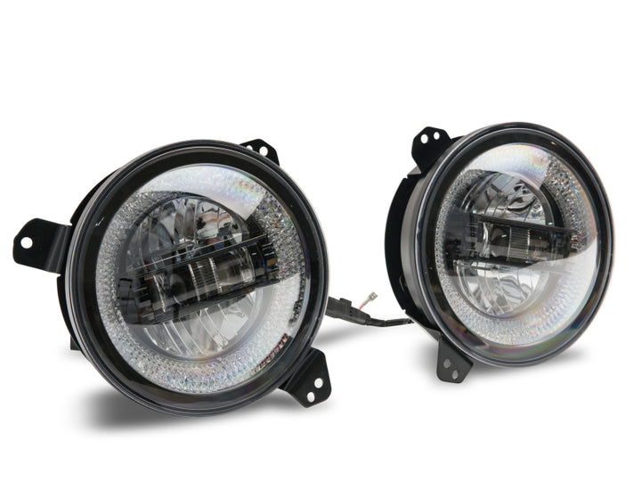 Raxiom 18-22 Jeep Wrangler JL/JT Axial Series LED Headlights- Black Housing (Clear Lens) - Bull Strap