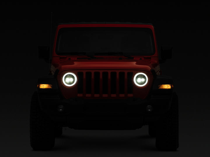 Raxiom 18-22 Jeep Wrangler JL/JT Axial Series LED Headlights- Black Housing (Clear Lens) - Bull Strap
