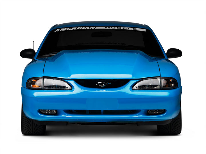 Raxiom 94-98 Mustang Axial Series Cobra Style Headlights- Black Housing (Clear Lens) - Bull Strap