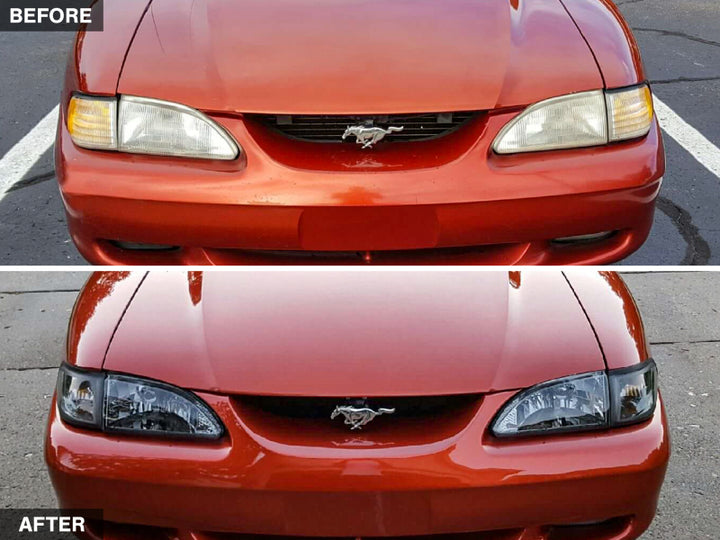 Raxiom 94-98 Mustang Axial Series Cobra Style Headlights- Black Housing (Clear Lens) - Bull Strap