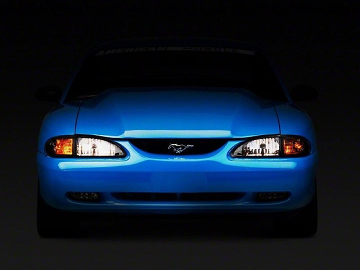 Raxiom 94-98 Mustang Axial Series Cobra Style Headlights- Black Housing (Clear Lens) - Bull Strap