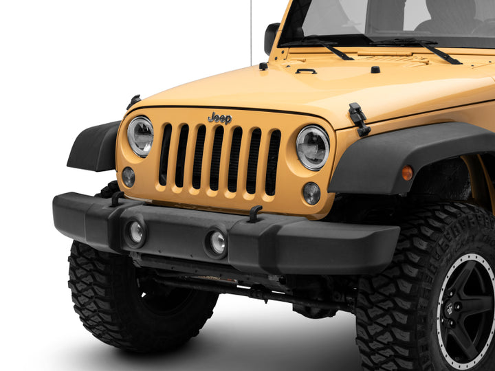 Raxiom 97-18 Jeep Wrangler TJ/JK 7-Inch LED Headlights w/ Halos- Black Housing (Clear Lens) - Bull Strap